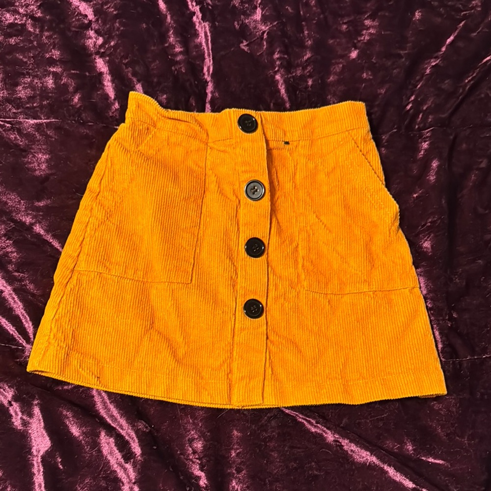 Orange Corduroy Button-Front Skirt